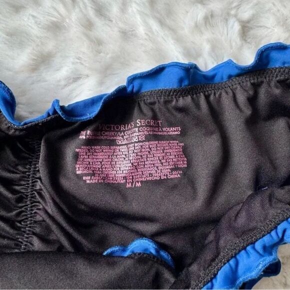 Victoria’s Secret Blue Ruffled Trim Ruched Cheeky Bikini Bottoms Size Medium - Picture 5 of 6